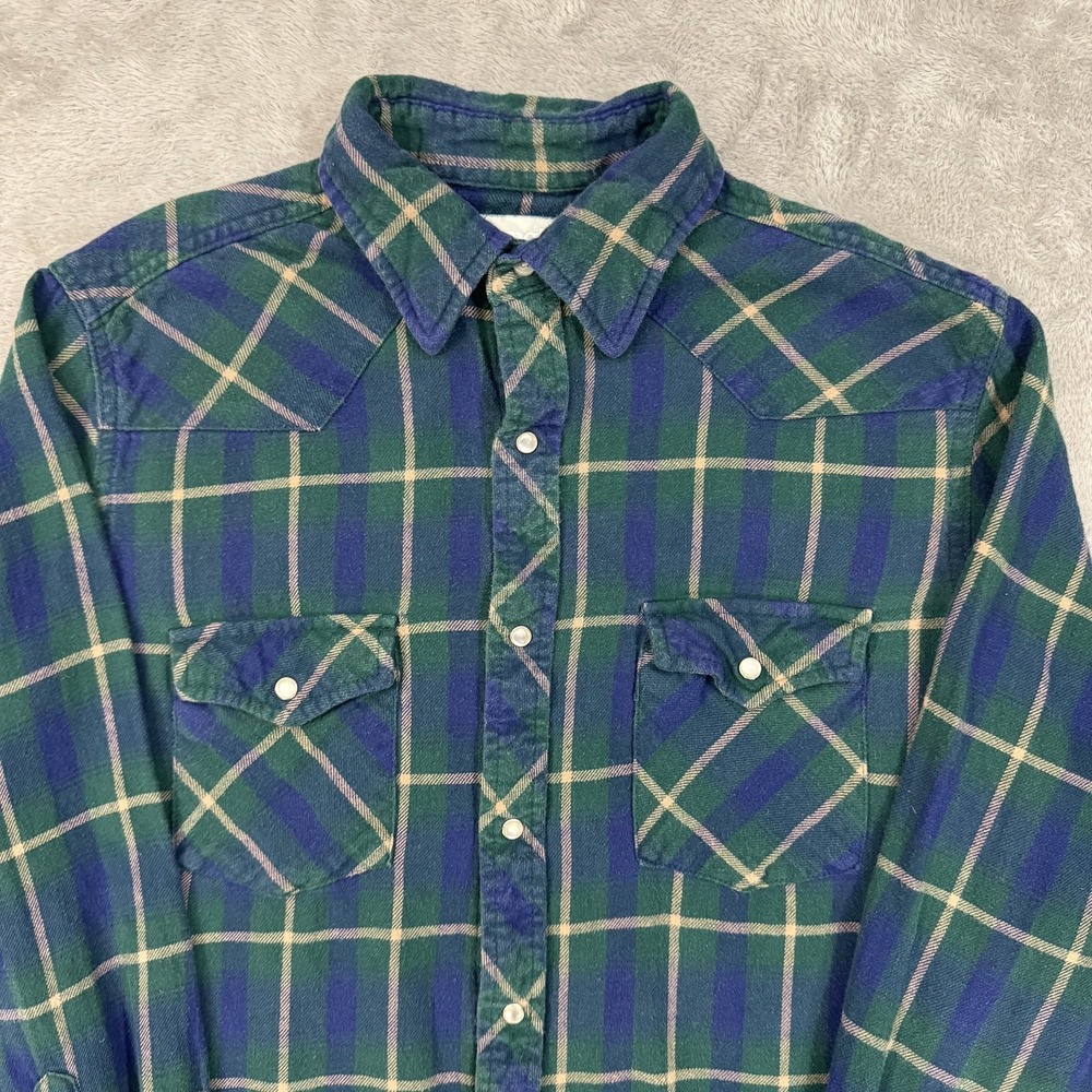 Wrangler Flannel Shirt Mens Medium Wrancher Green Blue Western Pearl Snap Casual - Picture 5 of 10